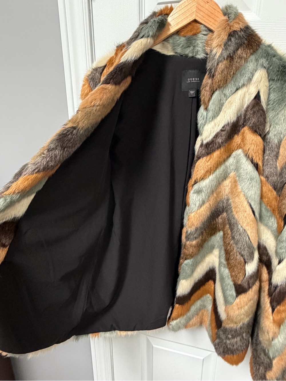 Guess Multi-Color Chevron Faux Fur Jacket - Picture 7 of 11